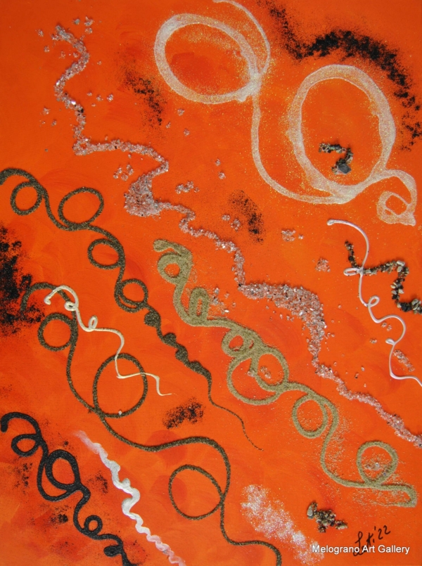 Quadro astratto di Maria Letizia Giorgetti, tonalità vivaci e gioia del colore.