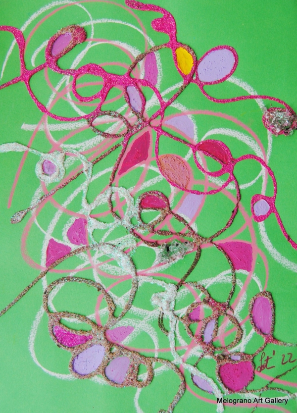 Quadro astratto di Maria Letizia Giorgetti, tonalità vivaci e gioia del colore.