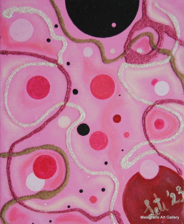 Quadro astratto di Maria Letizia Giorgetti, tonalità vivaci e gioia del colore.