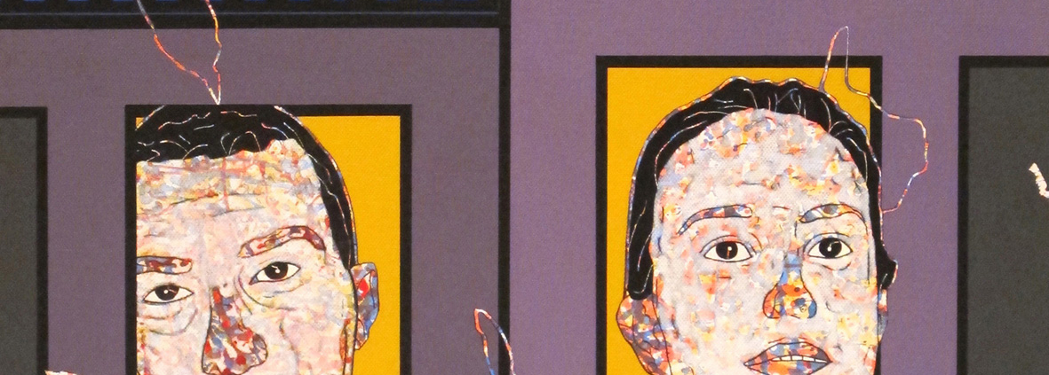 Opera di Mauro Molinari, pittura contemporanea arte figurativa, ricca di motivi e geometrie modulari, con attenzione alla città e all’umano