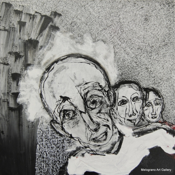 Figure sofferenti dipinte da Richard Tisserant, volto umano segnato da angoscia e tristezza, corpo deformato, pittura espressiva e drammatica