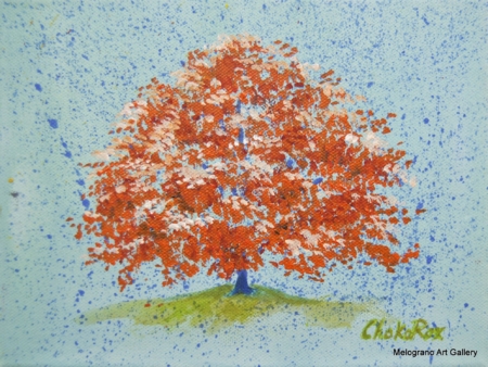 Alberino stilizzato su tela monocroma, dipinto simbolico di Rosanna Costa