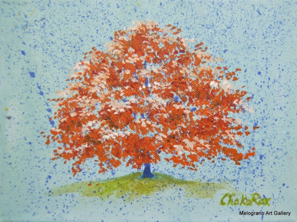 Alberino stilizzato su tela monocroma, dipinto simbolico di Rosanna Costa