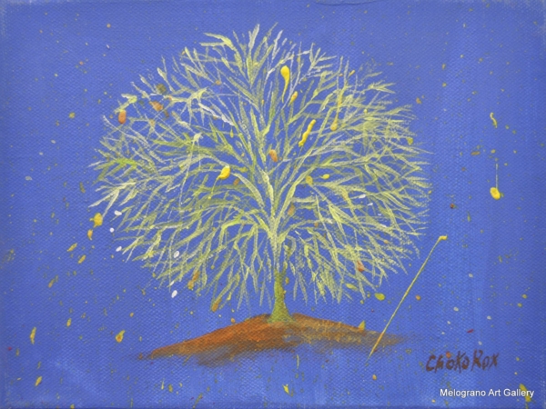 Alberino stilizzato su tela monocroma, dipinto simbolico di Rosanna Costa