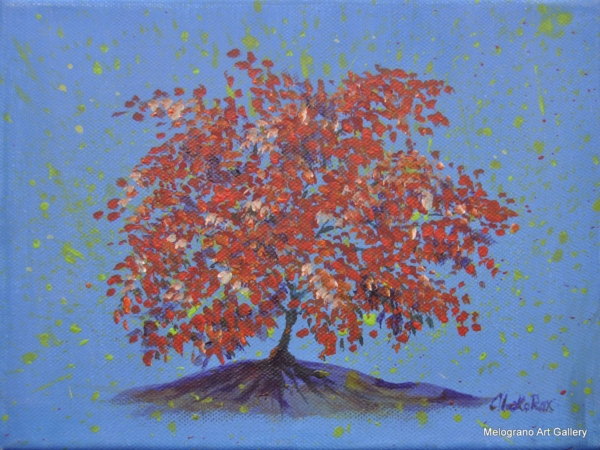 Alberino stilizzato su tela monocroma, dipinto simbolico di Rosanna Costa