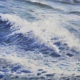 Onda azzurra con spuma bianca frizzante, dipinto marino di Rosanna Costa