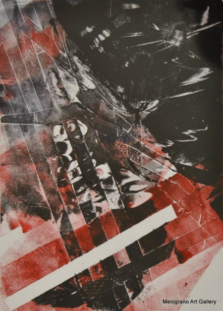 Acquatinta astratta nei toni del rosso di Rosanna Costa