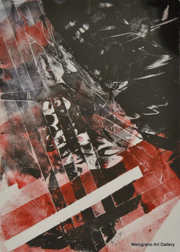 Acquatinta astratta nei toni del rosso di Rosanna Costa