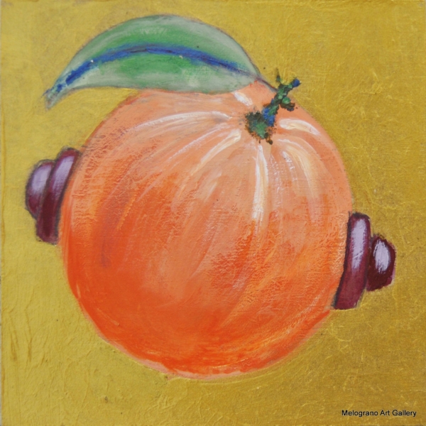 Piccola opera 10×10 di Tina Vitale, pittura simbolica e colorata con simboli, doppi sensi e portafortuna