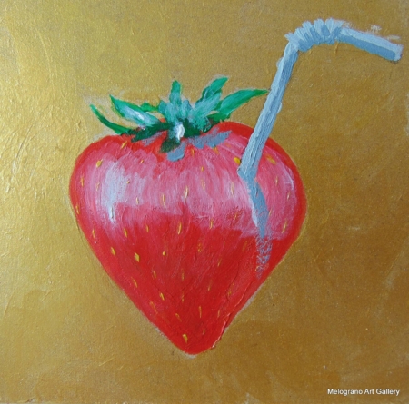 Piccola opera 10×10 di Tina Vitale, pittura simbolica e colorata con simboli, doppi sensi e portafortuna