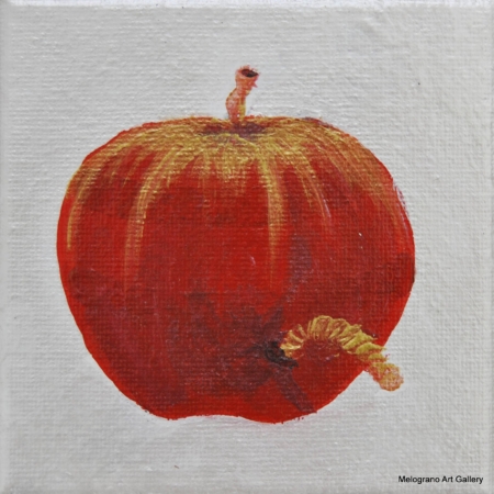 Piccola opera 10×10 di Tina Vitale, pittura simbolica e colorata con simboli, doppi sensi e portafortuna