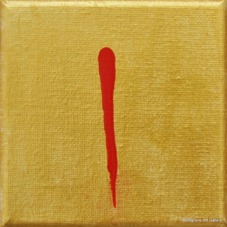 Piccola opera 10×10 di Tina Vitale, pittura simbolica e colorata con simboli, doppi sensi e portafortuna