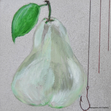 Piccola opera 10×10 di Tina Vitale, pittura simbolica e colorata con simboli, doppi sensi e portafortuna