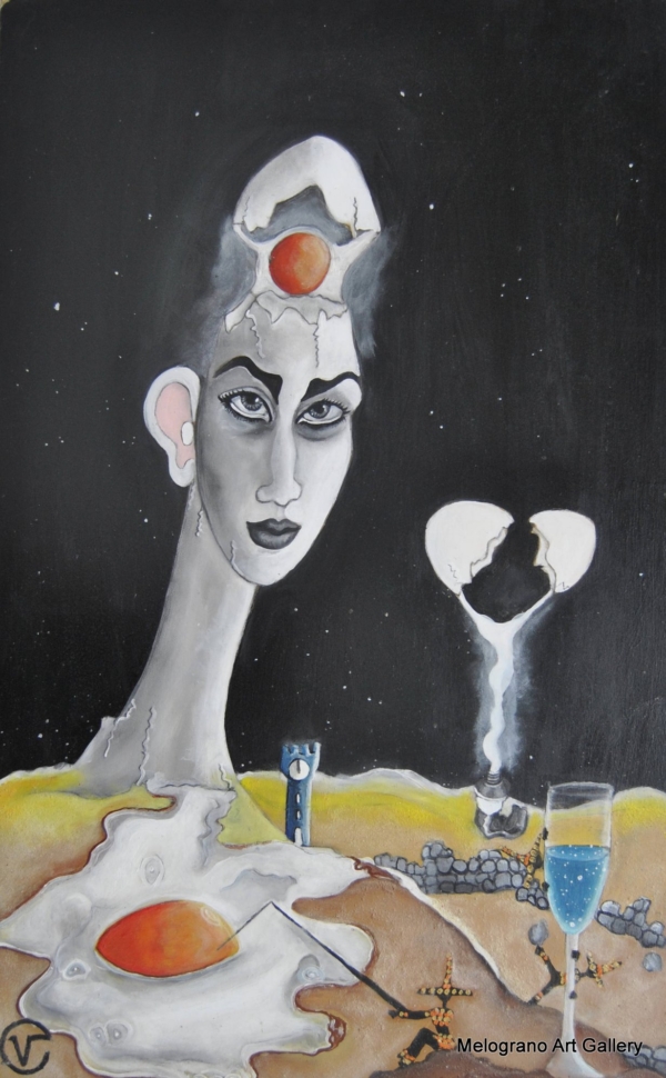 ritratti surreali di donne e figure oniriche in mondi immaginari, opere di Valeria Cipolli in arte Velimna