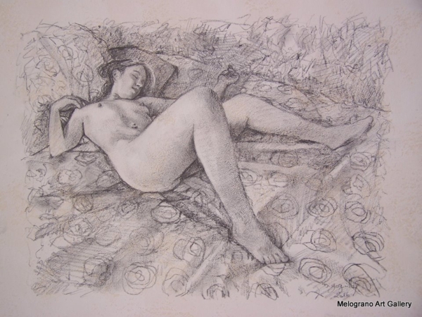 Opera di Didier Goguilly, pittura figurativa contemporanea, tema sonno e illusione, luce e colore dialogano con silenzio e assenza