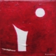 Forma bianca verticale con punto sospeso su fondo rosso stratificato, opera della serie “Ombre bianche” di Paolo Fidanzi.