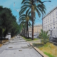 Quadro a olio di Giuseppe Geloso raffigurante Il VIale Italia sul lungomare di Livorno